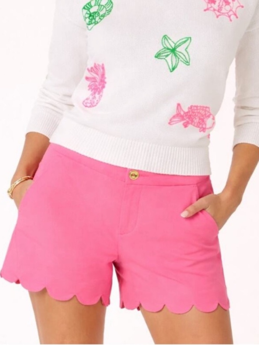 Lilly Pulitzer Hot Pink Scallop Hem Buttercup Shorts NWT